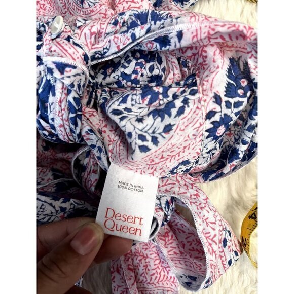 Desert Queen Gypsy Top Vibrant Paisley Pink Blue Size 34 / XS / 2 US 100% Cotton - Picture 10 of 11